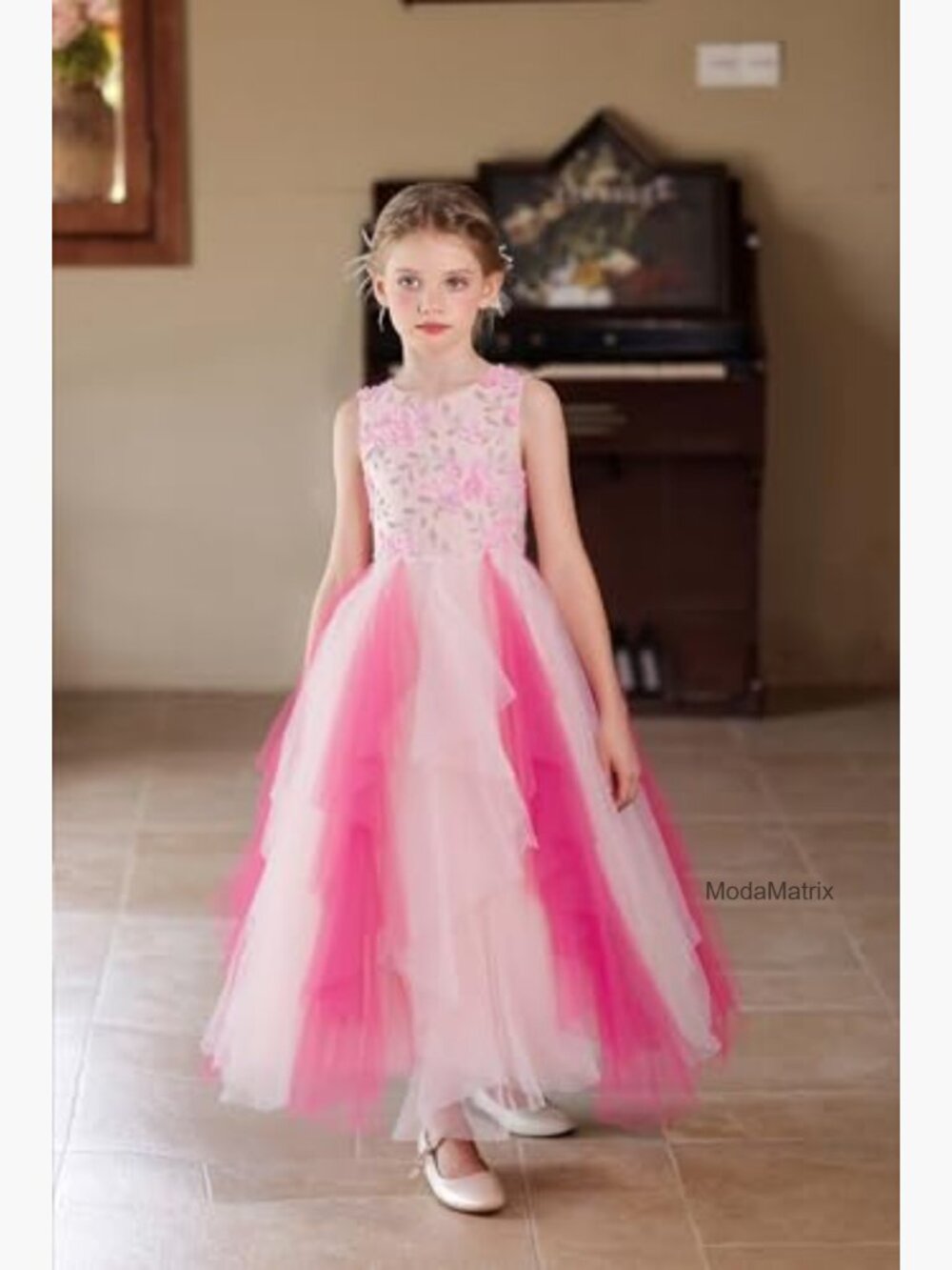 Flower Girl Dress Princess Pageant Tulle Gown Formal Occasion Sleeveless - Picture 2 of 7